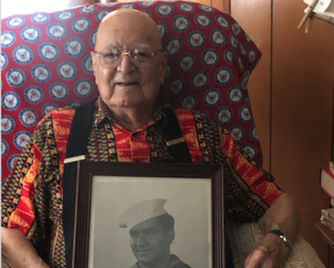 Lorrie Ross • Clay County Progress Longtime Clay County resident, Oscar Gouveia, celebrated his 95th birthday on Monday, Aug. 3. The Navy veteran told stories about being stationed in England during World War II and shared anecdotes about some of his fellow Navy men. Gouveia sits with a photo of himself in uniform, taken by a photographer he often assisted in developing film. In addition, he has his official discharge papers and letters from President Harry S. Truman and Massachusetts Governor Maurce Tobin.