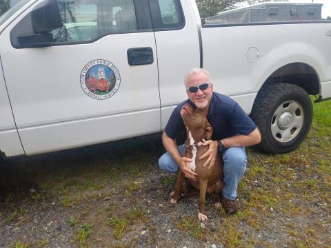 Clay County Animal Control Officer and Preparedness coordinator Glenn Dayton with his 18 month- old American Staffordshire Terrier, Maple.