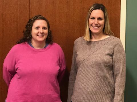 (Lorrie Ross • Clay County Progress) Clay County Social Work Supervisor of Foster Care and Adult Services Courtney Robertson, on left, has worked in Clay County four years. Nicole Byrnes, Foster Home Licensing and Adoption Social Worker, came to work in Clay County in January, but has worked in child welfare for 13 years.