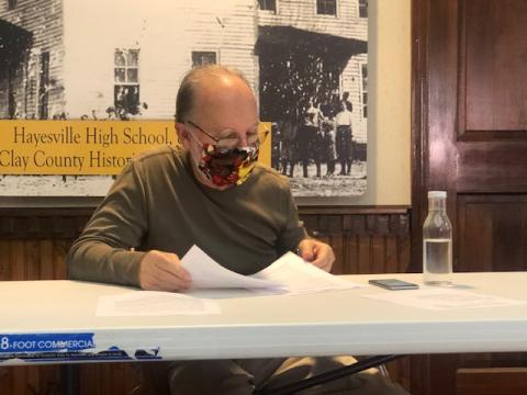 (Lorrie Ross • Clay County  Progress)  Mayor Harry Baughn was unable to attend the October Hayesville Town Council meeting so Council Chair Joe Slaton acted as mayor pro-tempore.