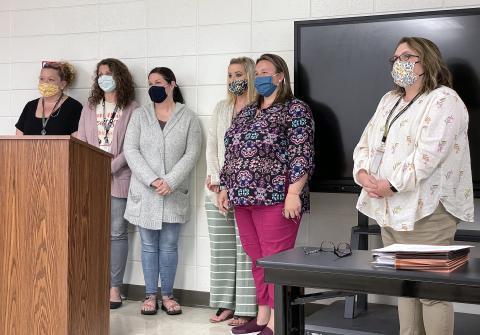 (Jared Putnam • Clay County Progress) Members of the Hayesville Primary School Pre-K team were recognized for earning a 5-star rating during the Clay County Board of Education meeting on Monday in Hayesville.