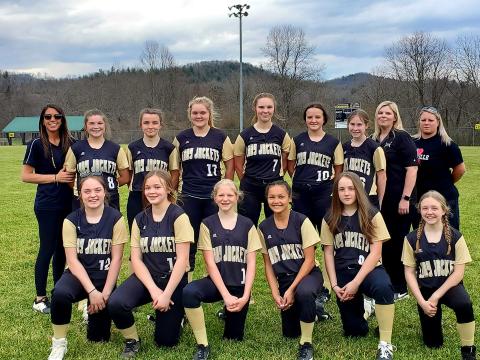 The 2020-21 HMS softball team consists of, first row, from left,  Madison Graves, Raylyn Taylor, Madalynn Murray, Kaydence Morrow, Breanna Abrams and Callie Long. Second row, head coach Emily Gerdes, Bryleigh Krieger, Jasmine Brooks, Ava Moore, Mallory Peck, Addison Sorrells, Briley Clampitt, assistant coach Marissa Peck and assistant coach Jessica Wilson.