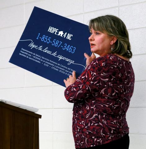 Jarod Putnam• Clay County Progress Lorrie Ross speaks on behalf of Hope4NC during the Clay County Board of Education meeting on Monday  in Hayesville.