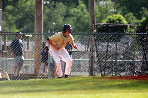 (Brooke Leatherwood • Submitted) Avery Leatherwood dances off the bag in an effort to get an early jump.