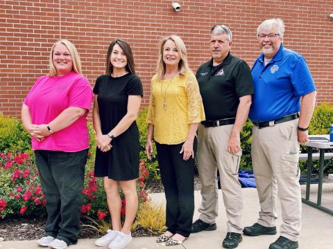 From left, Erin Smith, Clay County Health Department nurse practitioner; Clarissa Rogers, interim health director; Debbie Mauney, county manager; Ricky Lancaster, EMS director; Jeff Ledford, Chatuge Family Practice community paramedic/Clay County paramedic.