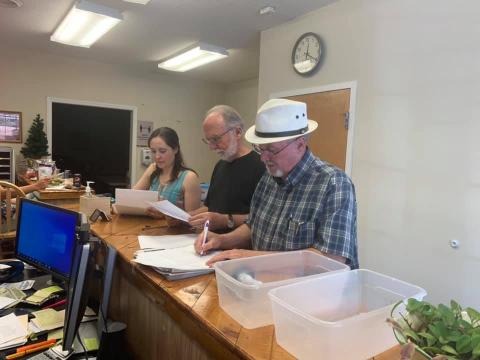 Joe Slaton (middle) files for Mayor of Hayesville. Lauren Tiger and Harry Baughn file for Town Council.