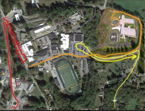 The temporary traffic pattern changes will be used while the bus parking lot is repaved.