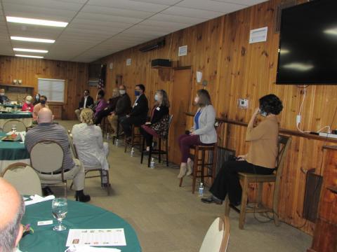 Panel participants at Friday evening’s Hinton Center gathering all wore masks during their discussion.