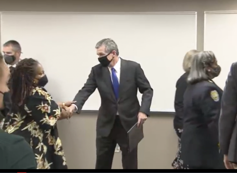 Gov. Roy Cooper following the news conference in Winston Salem on Thursday, Sept. 2, 2021. (Photo from livestream.)