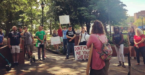 Young Republicans demonstrate against mask mandates in Raleigh. Aug. 2. (Via Facebook.)