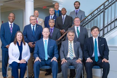 2021 Board of Trustees for the University of North Carolina Wilmington. Sartarelli, seated center, front. White, back row, third from the left. (Image from UNCW.edu)