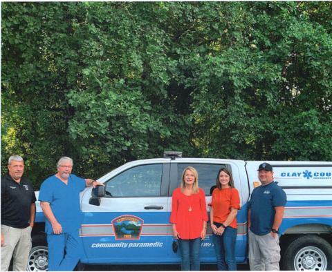 From left, Emergency Management Director Ricky Lancaster; Clay County EMS Training Officer and Chatuge Family Practice Community Paramedic Jeff Ledford; County Manager Debbie Mauney; Interim Health Director Clarissa Rogers and Clay County Community Paramedic Ben English have been spearheading the planning and implementation of the facility.