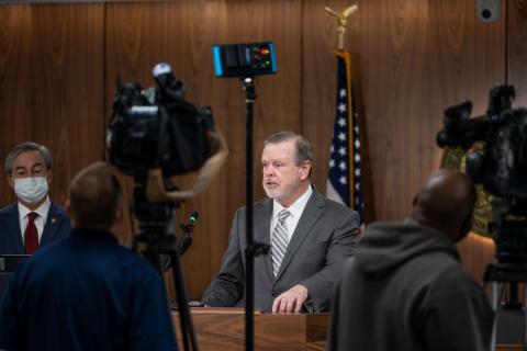 Sen. Phil Berger addressing media. Photo by Carolina Journal)