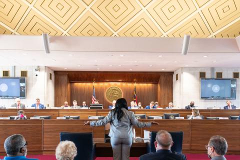 A speaker addresses the legislature's Joint Redistricting Committee in Raleigh on October 26, 2021 during one of a series of public forms and hearings. (Photo by Maya Reagan, Carolina Journal)   