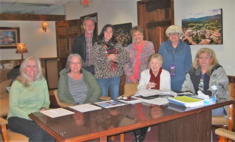 Historic Hayesville Inc. volunteers are, from left, Valerie Dayton, Mary Harrington, Stu Jenner, Misti Muscat, Carleen Brock, Joy Fox, Helga Reaves, Marie Thompson and Mil Puglisi, not shown, met on Wednesday, Feb. 9 to finalize events and annual plans approved earlier by the HHI Board of Directors.