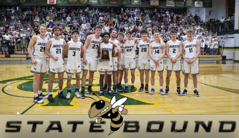 (Photo by Kelli Graves) Yellow Jackets Seth Hedden, Cade Denton, Ethan Hooper, Jake McTaggart, Asher Brown, Kyle Lunsford, Landon Hughes, Jacob McClure, Taylor McClure, Kolbe Ashe, Logan Caldwell and Isaac Chandler are headed to Raleigh to compete for the state championship on Saturday. 
