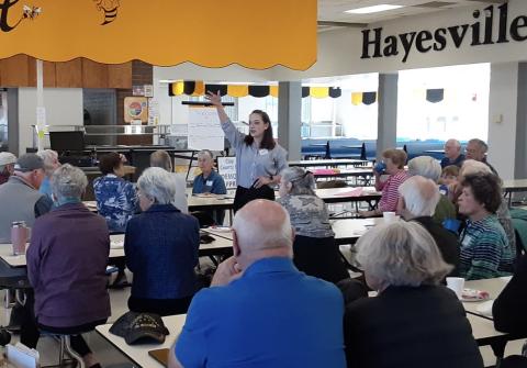Chelsea White-Hoglen speaks at the Clay County Democratic Party Convention. 