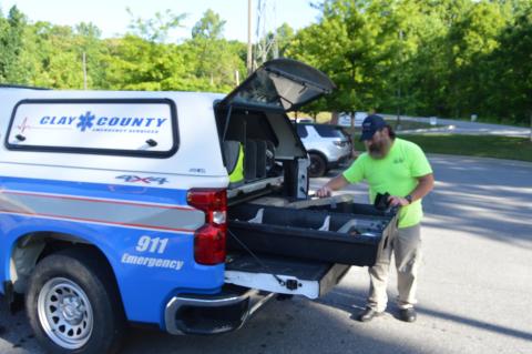 Gary Corsair • Clay County Progress Ben English loads supplies before heading out to provide care for Clay County citizens.