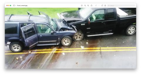 Photo • Michael Brettler Two vehicles collided on Tusquittee Road around 6:20 p.m. on Friday. Both vehicles were estimated at travelling about 35 miles per hour.