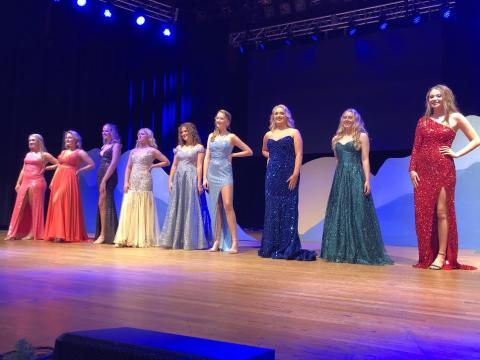 Deby Jo Ferguson • Clay County Progress Emily Byers crowns the winner of Miss Georgia Mountain Fair, Sara Shook, of Towns County. Shown on stage with them are, on left, is Emma Hyatt, second runner-up; and on right,  first runner-up, Kylee Parker. 