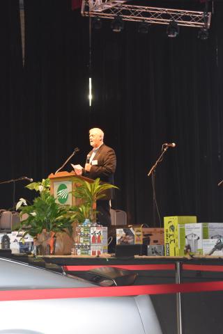 Lorrie Ross • Clay County Progress BRMEMC General Manager Allan Glidewell gave the manager's report which was applauded by attendees, He also made jokes as he called names for door prizes which ranged from small appliances and power tools to Walmart and Ingles gift cards.