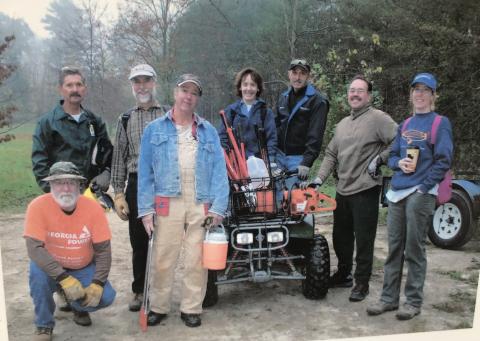 The initial trail crew, somewhere around 2007, from left,  kneeling, Ron Scroggs; front,standing, Frank Mason; back,from left, Dan Goff, Bob Morrell, Joanna Padgett-Atkisson, Fred Lewis, J.C. Rangel and Pam Hayes Rangel.