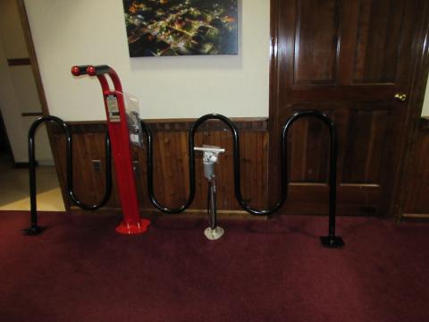 Lorraine Bennett • Clay County Progress New bicycle racks were unveiled at Monday evening’s Hayesville Town Council meeting.