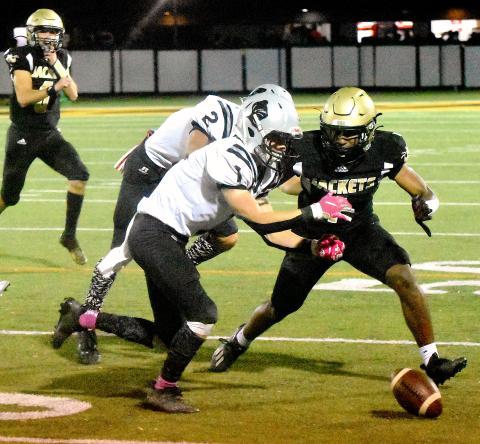 Gary Corsair • Clay County Progress Hayesville's "Party Crasher" Asher Brown, No. 1, throws a Yellow Jacket blanket on Robbinsville receiver Zeke Silvers, No. 1, on an incomplete pass.