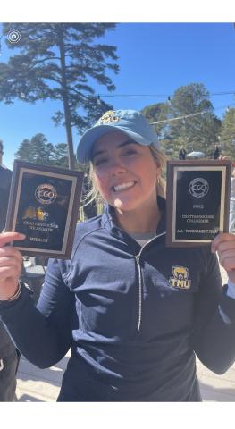 Jala Stamey, 2021 graduate and former golfer at HHS has won her first college golf tournament.