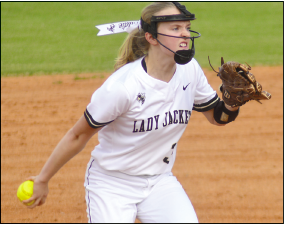 Gary Corsair • Clay County Progress Hayesville hurler Addie Bunch puts every ounce of herself into delivering a fastball against Hiwassee Dam