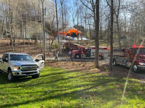 Brandon Gregory • Clay County Fire Department Loud explosions alerted the fire department to a house fire on Penland Indian trail Saturday, April 1.
