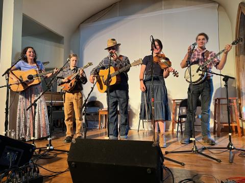 Set to perform at Brasstown Community Center is the Gladson Family. Members are,  from left, Juliet, Lemuel, Todd, Lindy and Harlen Gladson.