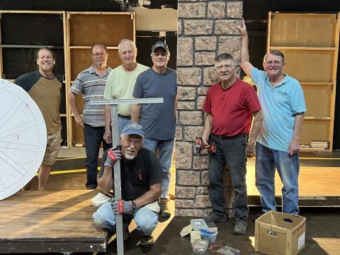 Photo • Harry Baugn Set builders at the Peacock show off their handiwork on the “Young Frankenstein” set. From left, front, James ‘Sully’ Sullivan, Walt Martins and Randy Catts; back, Chuck Staten, Jim Oliver, Andy Dula and Don Jones.