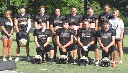 Gary Corsair. • Clay County Progress These 12 seniors will lead Hayesville into battle when the varsity football season begins Friday night at Towns County. Front, from left, Nathaniel Dockery, Lewis Rutledge, Maverick Imlay and Isaac Chandler; back, from left, Gracelynn Anderson, Taylor McClure, Ethan McGuffee, Seth Leek, Lane O’Dell, Jacob Jones, Dante Robinson and Chloe Leek. 