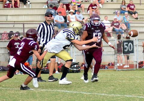 Gary Corsair • Clay County Progress Hayesville's Daemien Soto, No. 21, reaches for a Lance Coker pass.