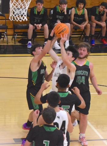 Gary Corsair • Clay County Progress Slade Crouch, No. 3, gets to the cup to increase Hayesville's first-quarter lead over Blue Ridge Early College.