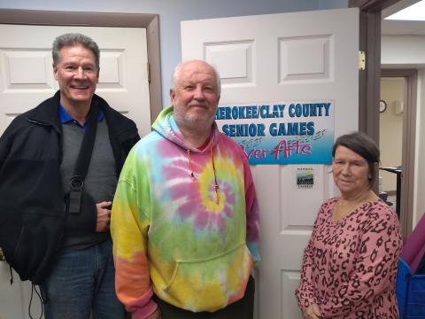 From left, Bill Battle, Michael Kelischek and Linda May have been selected by the Clay/Cherokee Senior Games & SilverArts to serve as North Carolina Senior Games Ambassadors.
