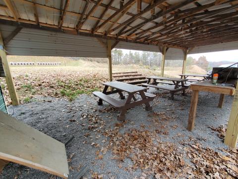 The staging pavilion showing the location of the firing range in the background.