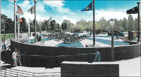 A rendering of the northeast perspective of Veterans Memorial Park which will be about the size of a baseball fi eld.