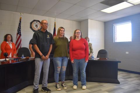 Marcia Barnes • Clay County Progress Three teacher cadets who received recognition during the Clay County Schools Board of Education meeting are, from left, Shaun Plummer, Abby Taylor and Miriam Canup.
