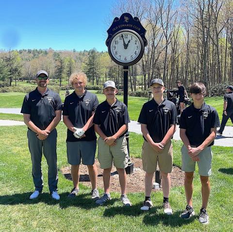Photo submitted Hayesville's all underclassman varsity boys golf team coach and members are,  from left, Coach Will Penland, Wyatt James, Kile Cunningham, Peyton Owens and Connor Pullum.