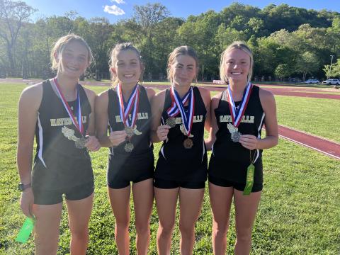 4x800 relay team, from left, Sydney Greenstone, Savannah Burch, Skylar Lockaby and Raelynn Wood. 