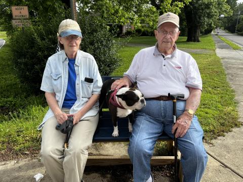 Deby Jo Ferguson • Clay County Progress Susie Curtis, Sparky and Harold McClure take a break from their walk to enjoy the scenery.