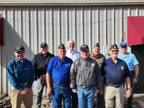 Midge Roach • Clay County Progress Among the veterans working on the Veterans Memorial Park project are, from left, Floyd Phillips, Todd Wingate, Rondall Brown, Robert Seibert, Dwight McClure, Bob Haas, Tommy Hooper and Phil Cantley. Part of the project includes the purchase of brick pavers to recognize and honor veterans. 