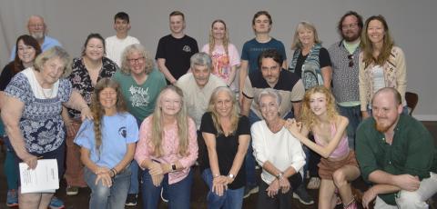 Pam Roman • Photo “Oklahoma!” cast and crew, front, from left, Kay Thomas, Janice Lessard, Leta Reeves, Leslie Richardson, Patty Carreau, Mallory Johnson and Cameron LeJeune; center, from left, Ali Whitlock, Carli LeJeune, Monya Seibert, David Layfield and Ashley Eller; back, from left, Joe Ard, Lincoln Carpenter, Alex Giles, Hope Ledford, Mikey Lindsey, Natalie Schaible, Karl Snow and Teresa Lemaire prepare to lasso another production.