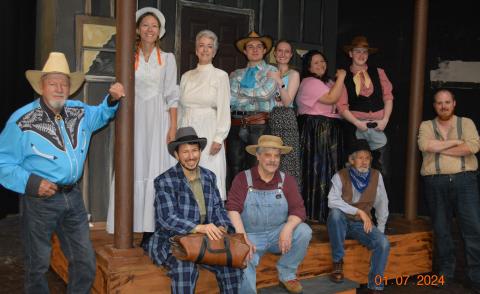  Actors, from, front left, Joe Ard, Harrison Keely, David Layfield, Joe Zang and Cameron LeJeune; back, Teresa Lemaire, Patty Carreau, Mikey Lindsey, Hope Ledford, Carli LeJeune and Alex Giles take a break during rehearsal to smile for the camera. 