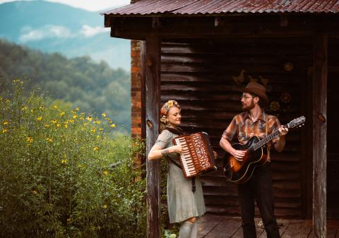 The Resonant Rogues will entertain at 7 p.m. Monday, Aug. 26, in Festival Barn at J.C. Campbell Folkschool. Pictured are Sparrow Smith on accordion and Keith Smith on guitar.