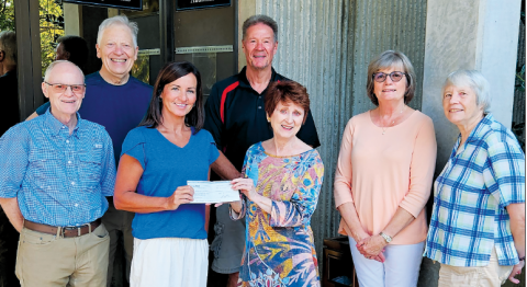 Photo-Lily Ponitz CCCRA members donating for improvement on the Peacock Theatre are, from left, CCCRA’s Doug Canup, Rob Tiger and Amanda Wagoner and from the Peacock PAC’s Bill Battle, Laurel Adams, Gail Criss and Sandy Benson.