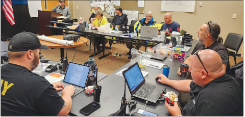 Clay County Sheriff’s Office Facebook Representatives from multiple Clay County agencies gather at the Emergency Operations Center at the sheriff’s office to prepare and coordinate services and operations in the event the county encountered damages from the storm. The center was fully staffed until the storm threat dissipated.