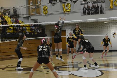 Leeanna Alberta • Clay County Progress Block by No. 35, Mallory Peck, with help from Savannah Burch, No.25, Madison Moore, No.35, and Olivia Giddens, No. 20.